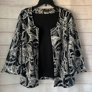 Picadilly Fashions Black and White Sequin Jacket Open Front 3/4 Sleeves Size XL